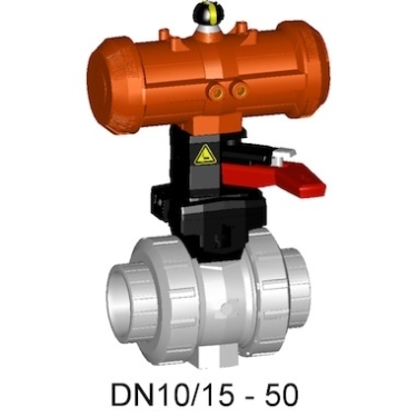 +GF+230型氣動球閥 PVC-C FC(常關(guān)) 帶手動應(yīng)急手柄 氣動球閥
