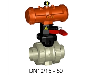 +GF+231型氣動塑料球閥 FC(常關) 帶手動操作手柄 氣動球閥